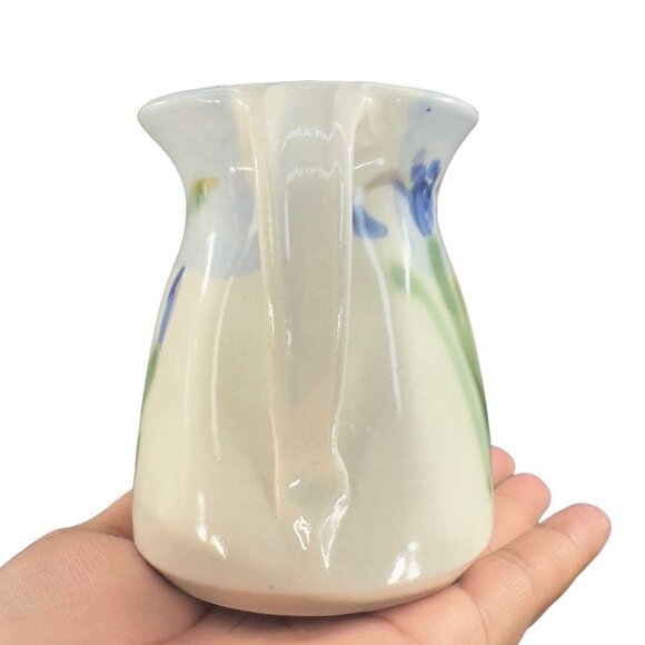 Studio Art Pottery Coffee Mug Cup Set 2 Hand Made Mugs Blue Green Flower Signed - Picture 6 of 14